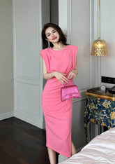 Ruffled Sleeveless Asymmetrical Hem Dress S / DeepPink